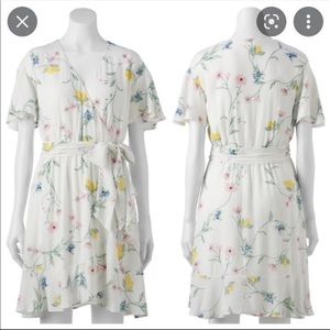 Lauren Conrad White Lemon Floral Wrap Dress